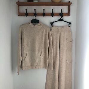 Cozy Beige Knit Hoodie and Pants Set